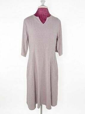 Women's Soft Beige Empire waist A-Line Midi Dress - Casual Comfort Size Large